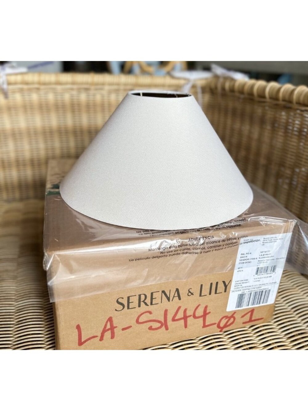 Serena & Lily SHADE ONLY for Marseille Floor Lamp-Natural Linen/Gold Lined